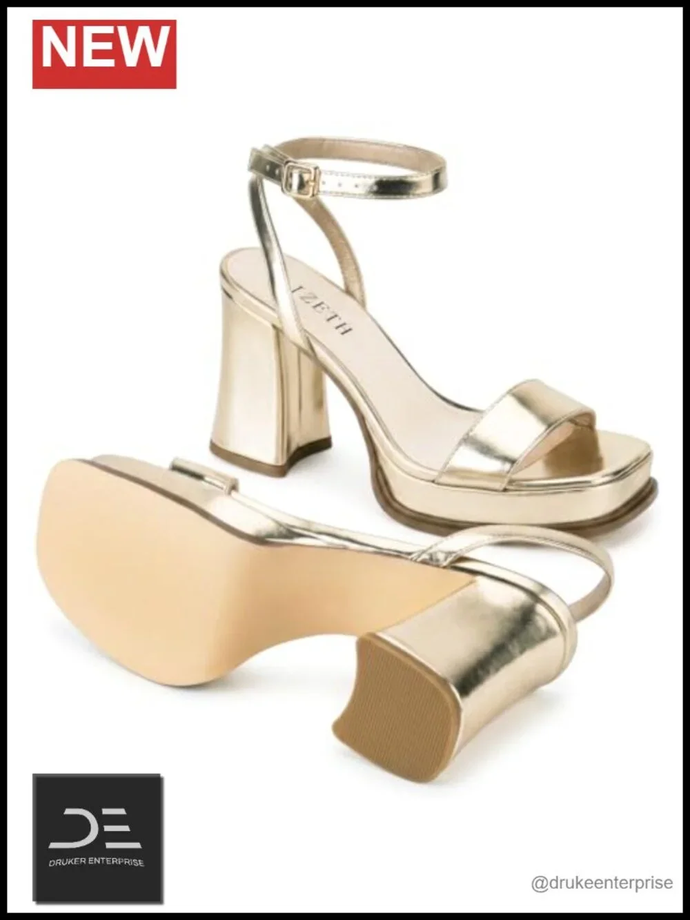 Chunky Block Heel Platform Sandals Square Open Toe Faux Leather Ankle Strap